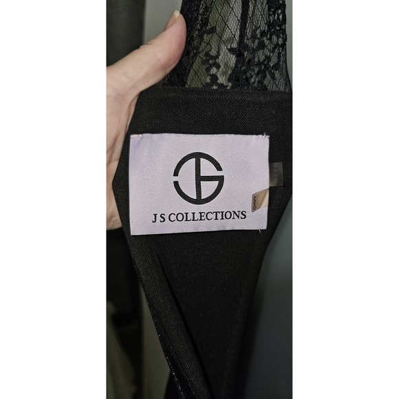 JS Collections Black Sleeveless Vee Neck Lace Illusion Mermaid Gown Size 10 EUC - Picture 15 of 15